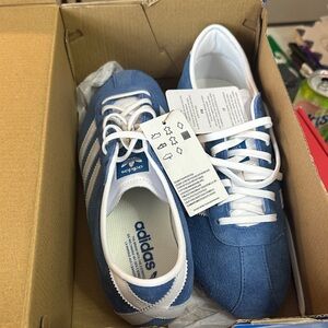 Adidas Tokyo Blue Suede Sneakers with White Stripes